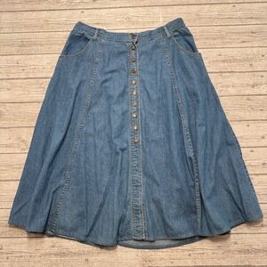 Vintage 90s En Plus Eaton Midi Skirt Women's 18W Blue Denim Button A-Line Canada
